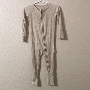 Little Sleepies Ribbed Heathered Oatmeal Bamboo Blend Zippie Sleeper 6-12 Months